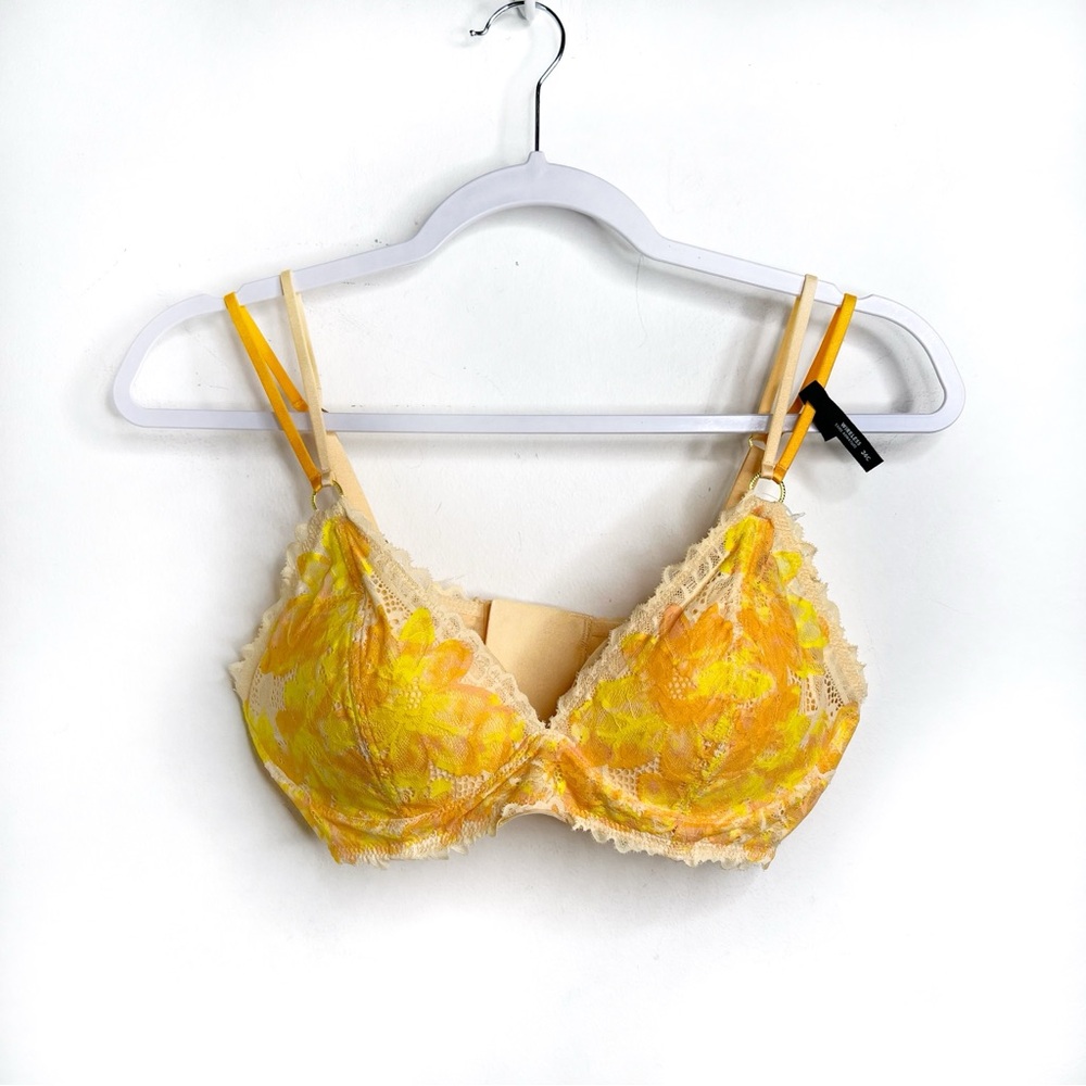Aerie Sunkissed Lace Padded Plunge Bra NWT Yellow 34C
